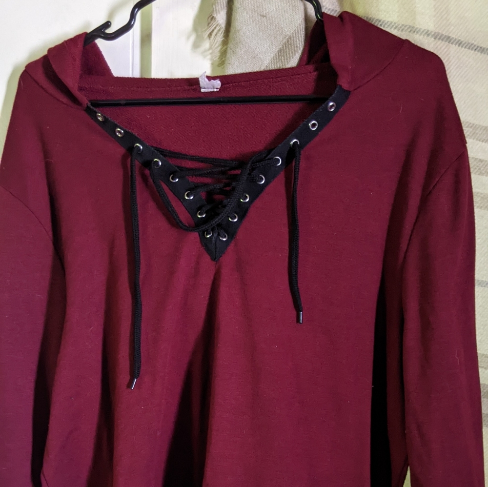 Women's red pull over with hood